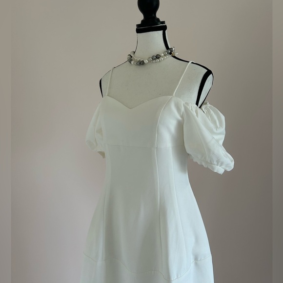 White Puff Sleeve Midi Dress with Square Neckline - Picture 6 of 16